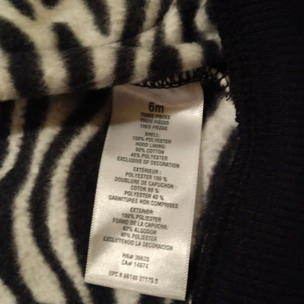 Carter's Zebra Print Hoodie - 6 Months